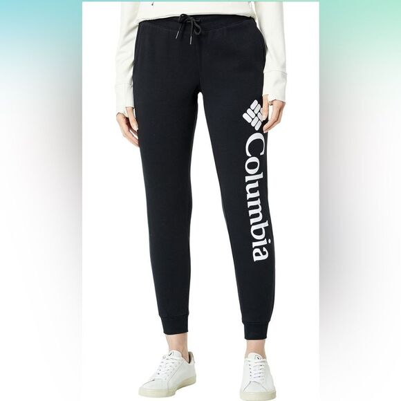 COLUMBIA Logo black elastic drawstring waist jogger sweatpants size M - Picture 1 of 6